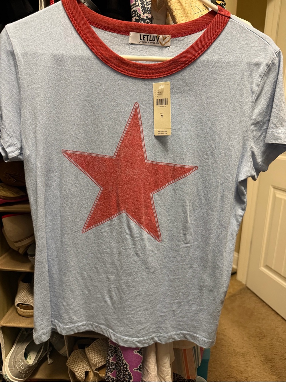 Anthropologie Letluv Women’s Light Blue Star Graphic Tee with Rust Accent - Picture 2 of 2